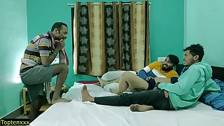 Three boyfriend fucking cheating Girlfriend together&excl; Hindi Foursome Sex